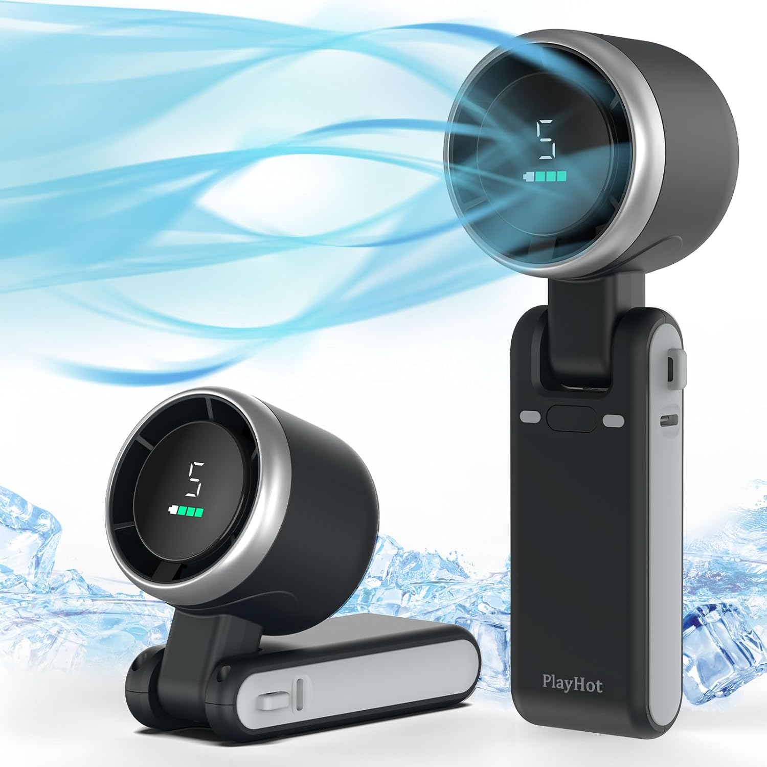 Portable Handheld Turbo Fan, 5 Gear Wind, Battery Operated, Up to 12 Working Hours, 3 IN 1 Hand Fan with Air Turbo Tech Cooling Fan for Outdoor Activities, Travel, Beach (Black)